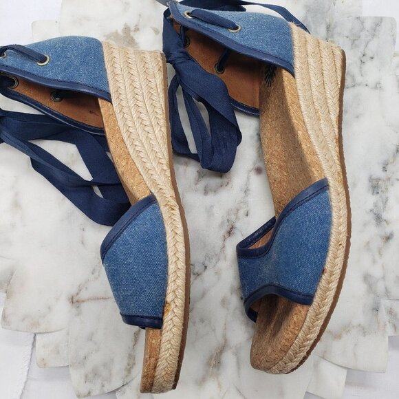 UGG Australia Amell Open Toe Canvas Lace Up Espadrille Wedge 1014955 Blue Sz 8.5 - Picture 9 of 14